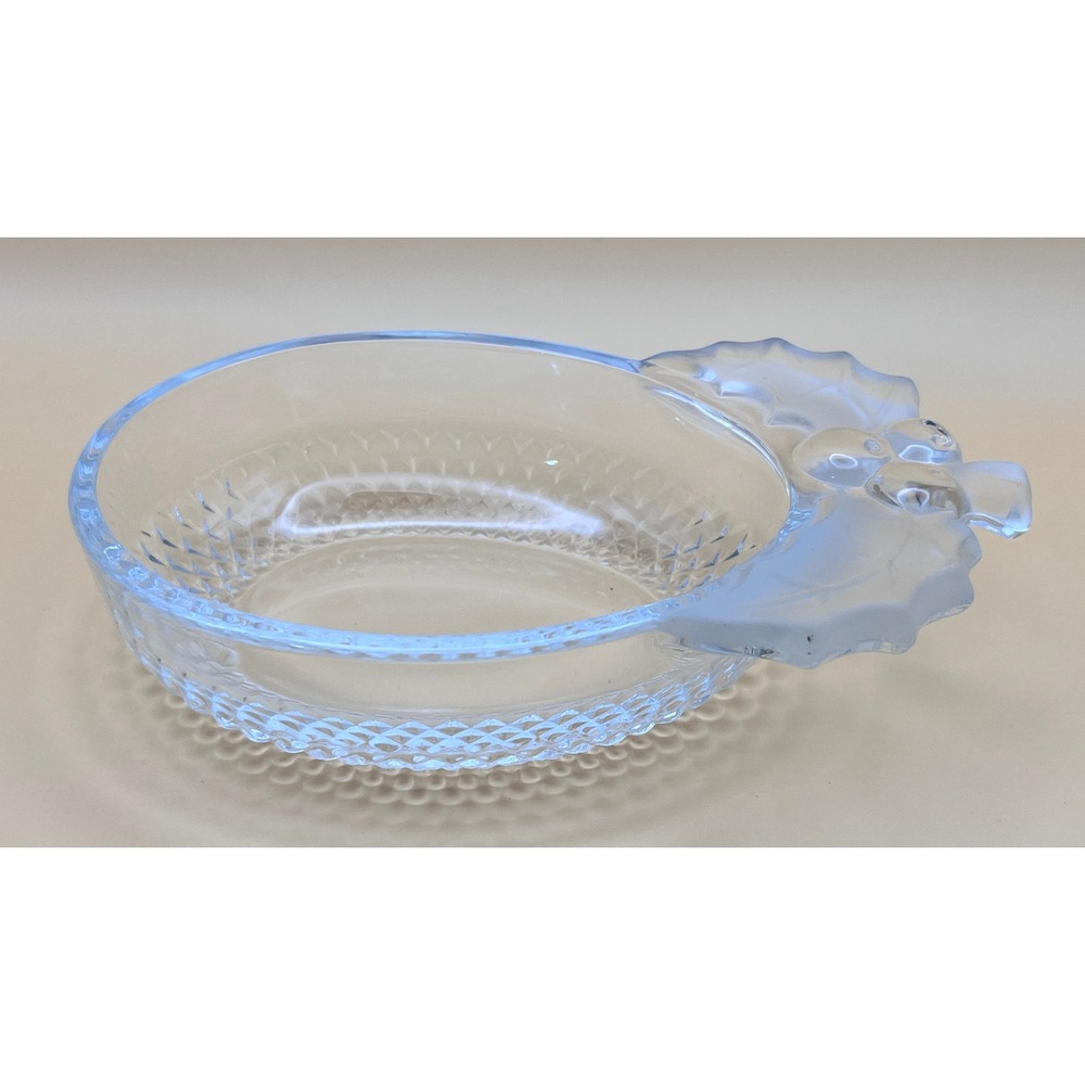 Vtg Mikasa Clear Glass Holly Berry Handle Diamond Point Candy Nut Dish Bowl‎ 6"